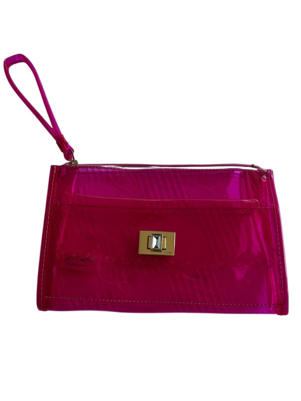 Juicy Couture Fuchsia Transparent Wristlet with Gold-Tone Turn Lock